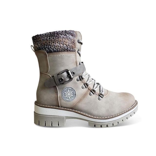 Women Buckle Lace Knitted Mid-calf Boots