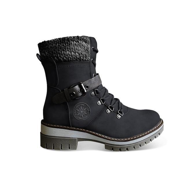 Women Buckle Lace Knitted Mid-calf Boots